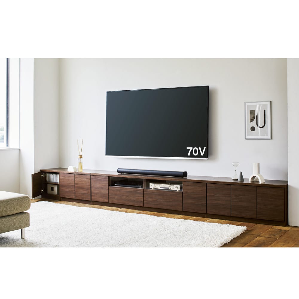 工事不要で完成！ワイドロングテレビボード 幅約320.5cm（テレビ台幅172cm＋チェスト幅59.5cm＋チェスト幅88.9cm）